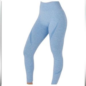 ACTA Light Blue Nylon Contoured With Body Mesh Panels Seamless Active Leggings S
